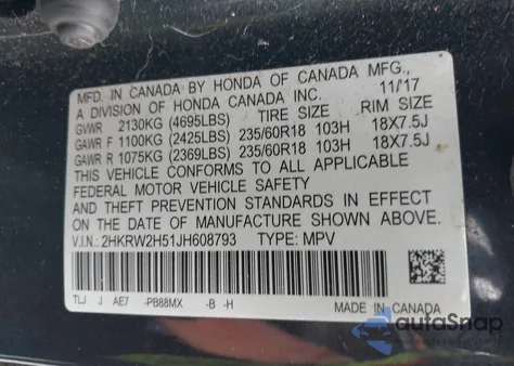 2018 Honda Cr-V Ex z USA, uszkodzony, nr VIN 2HKRW2H51JH608793